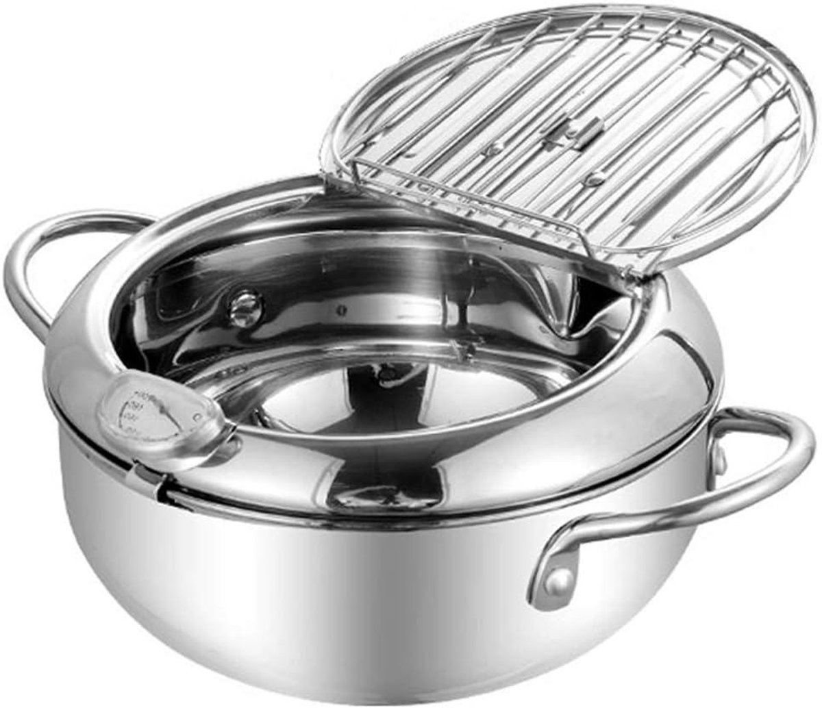 Roestvrijstalen Friteuse - Friteuse Pan - Lekkere Snacks Maken - Met Ingebouwde Thermometer - 2.5 Liter - Zilver