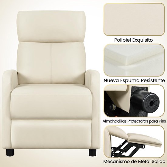 Relaxstoel Kunstleer - Leunstoel Fauteuil - Ontspannen Thuis - Verstelbare Voetensteun - 615 x 87 x 99 cm - Beige — afbeelding 5