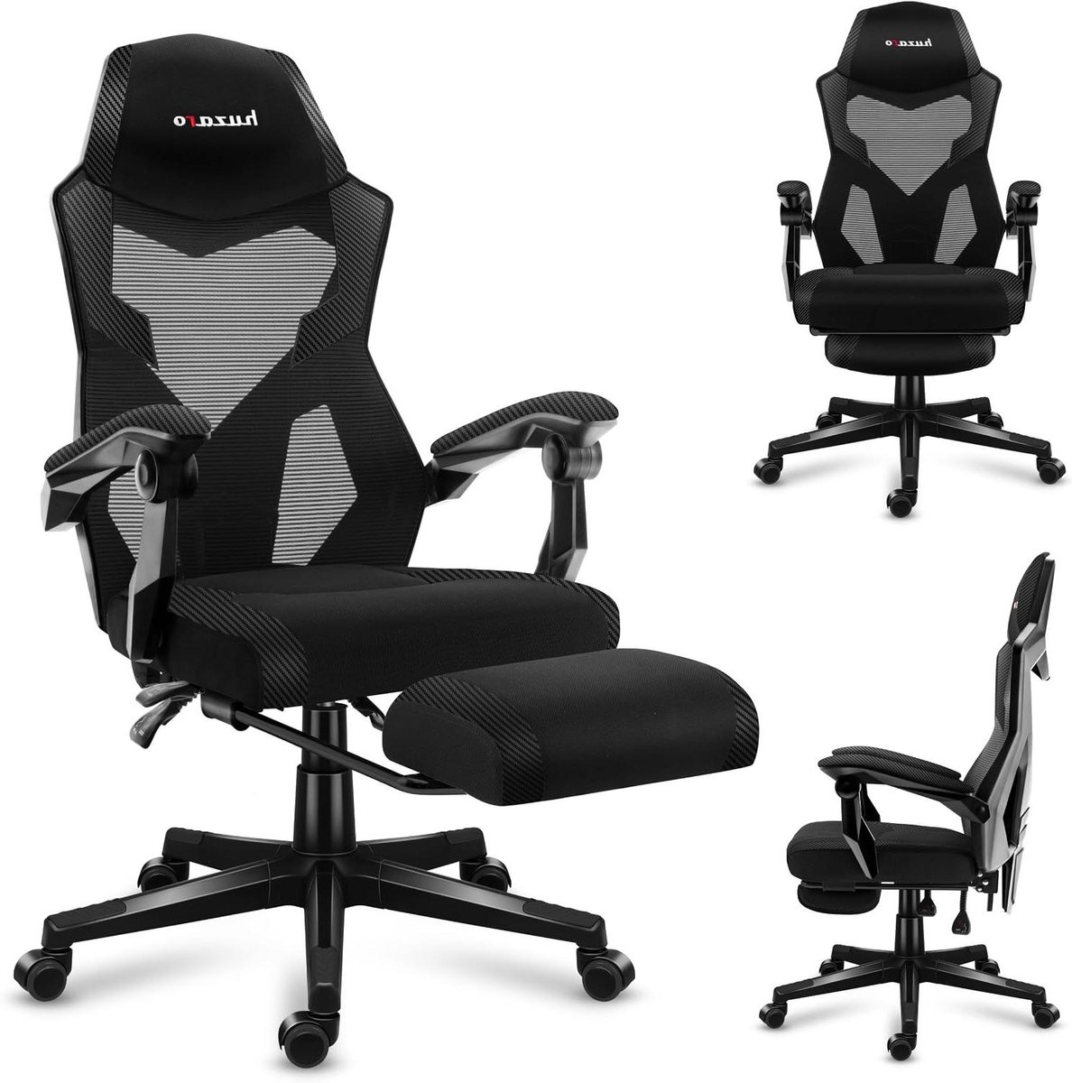 Gamingstoel Bureaustoel - Ergonomische Stoel - Comfortabel Zitten - Uittrekbare Voetensteun - Tot 150 kg - Carbon