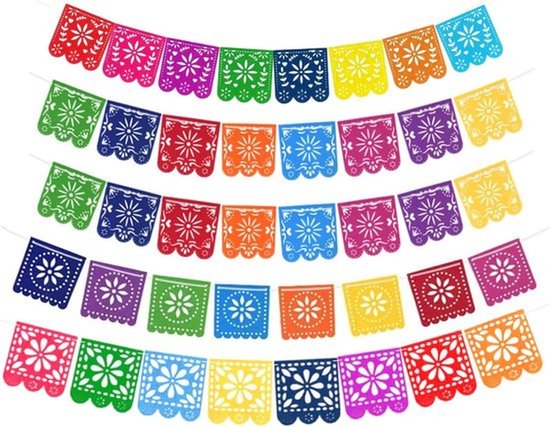 - 5 stuks decoratie banners voor Dag van de Doden feest - Mexicaanse fiesta schedel banner halloween party deco