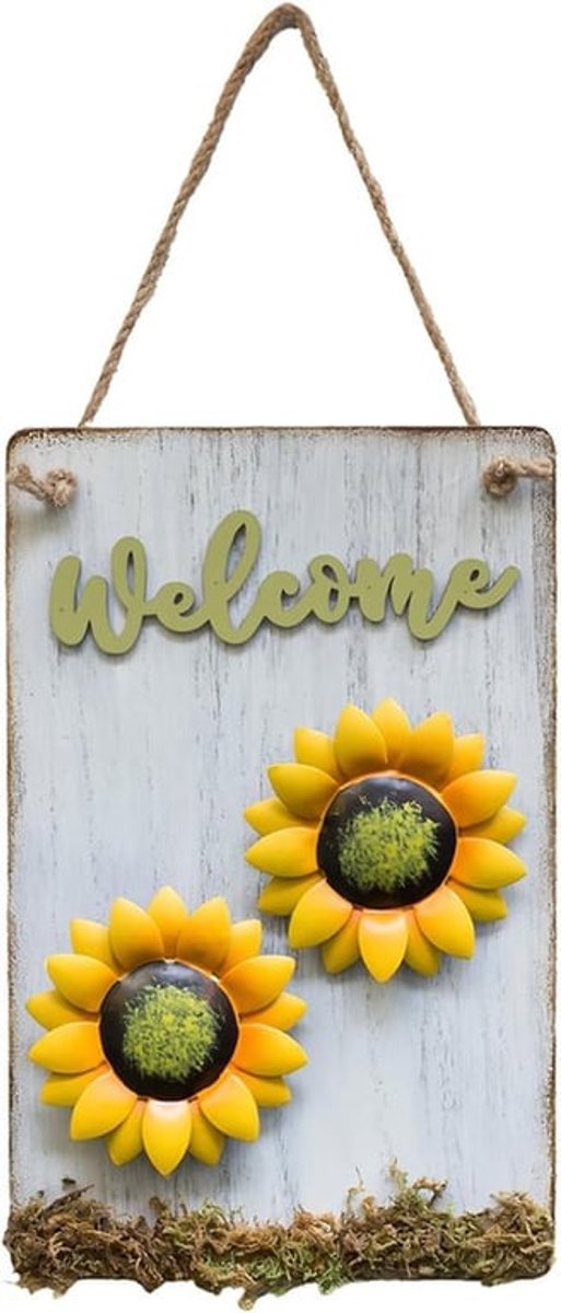 Wit Houten Welkomstbord met Touw - 11 x 7,1 inch - Tuinpoort Entreebord - Wanddecoratie vo