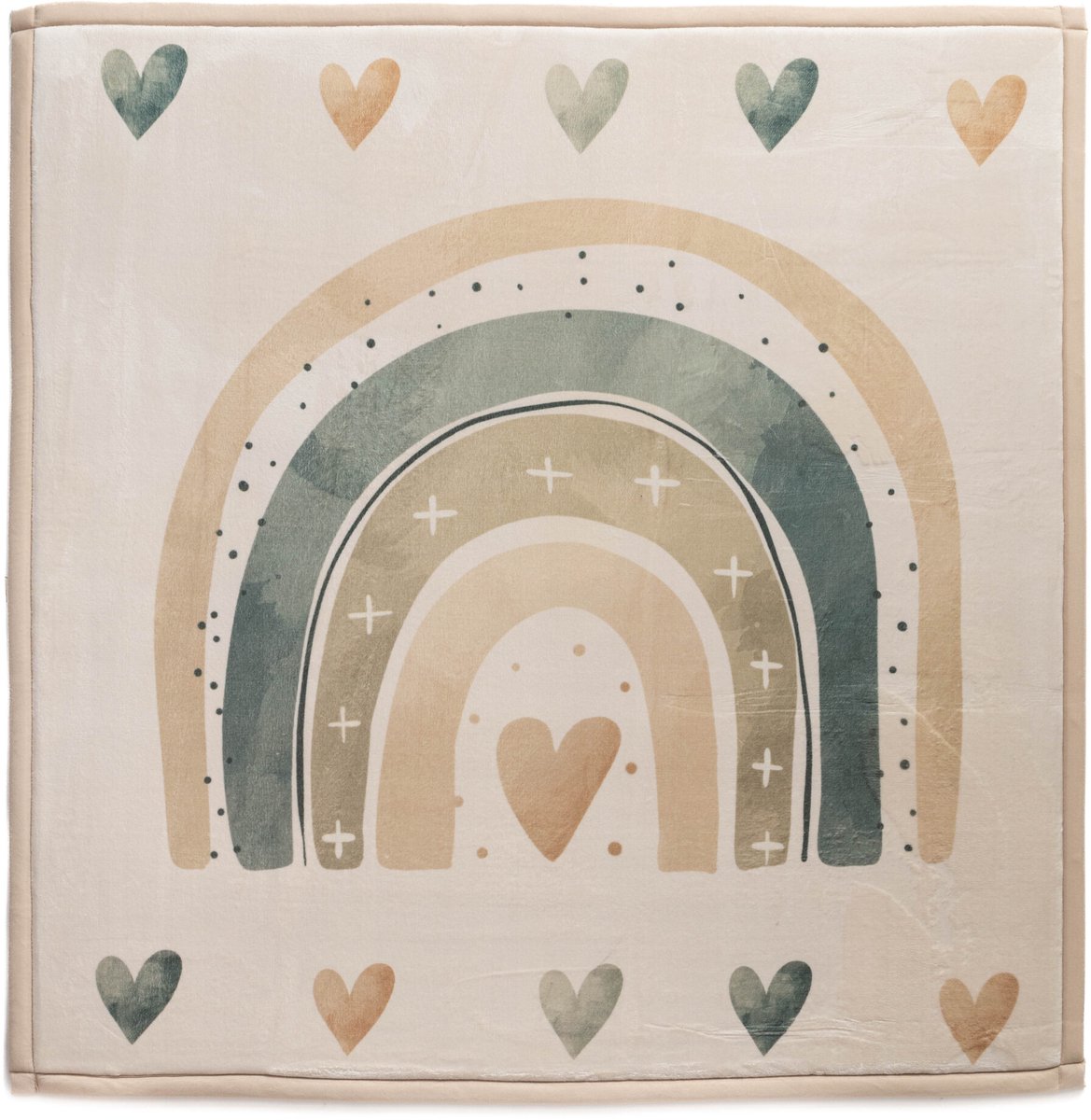 Speelkleed vierkant - Pluffy Heart crème/multi 80x80 cm