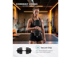 Conway Living® Halter en Dumbells Gietijzer - Dumbells set Verstelbare - Halterset 30 kg - Halterstang met Gewichten - Zwart - Anti Slip