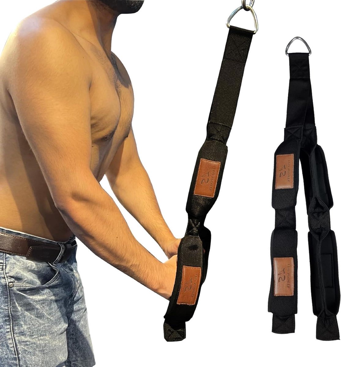 Triceps Touw - Kabel Machine Accessoire - Kracht Training - Antislip Handvatten - 320 g - Zwart