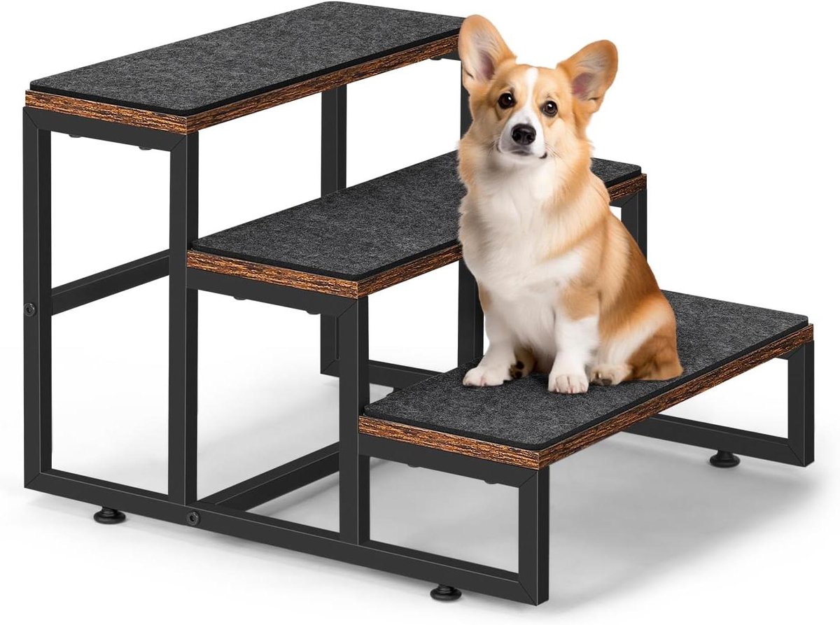 Huisdier Trappetje - Honden trap - Hulp bij klimmen - Antislip stof - 3 treden - Grijs