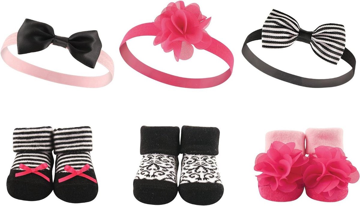 Baby Haarband Set - Baby Accessoires - Dagelijks Gebruik - Coördinerende Set - 6 Stuks - Roze Zwart