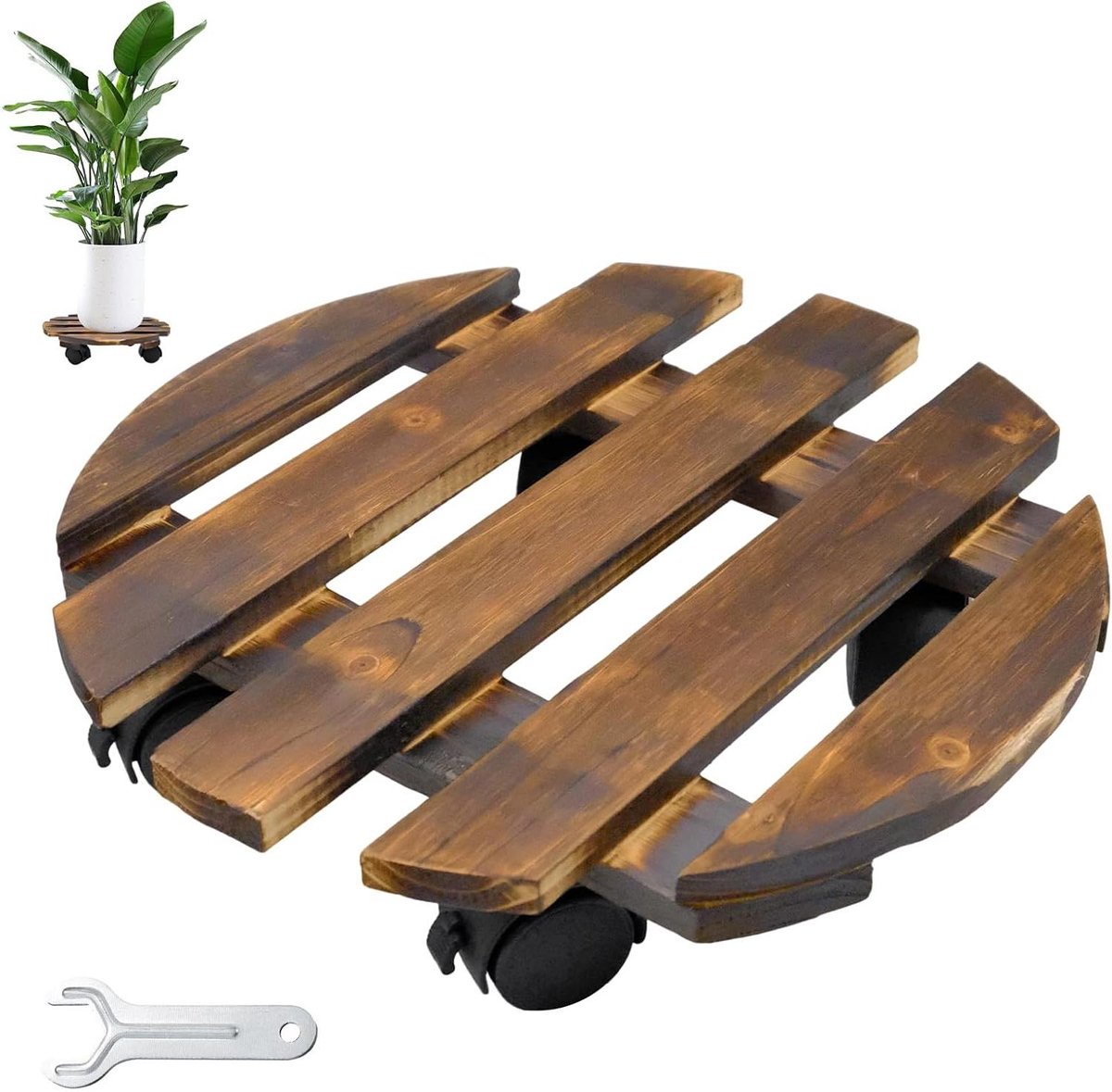 Planten Caddy - Planten Trolley - Planten Verplaatsen - Afsluitbare Wielen - 30 cm Diameter - Houtkleur