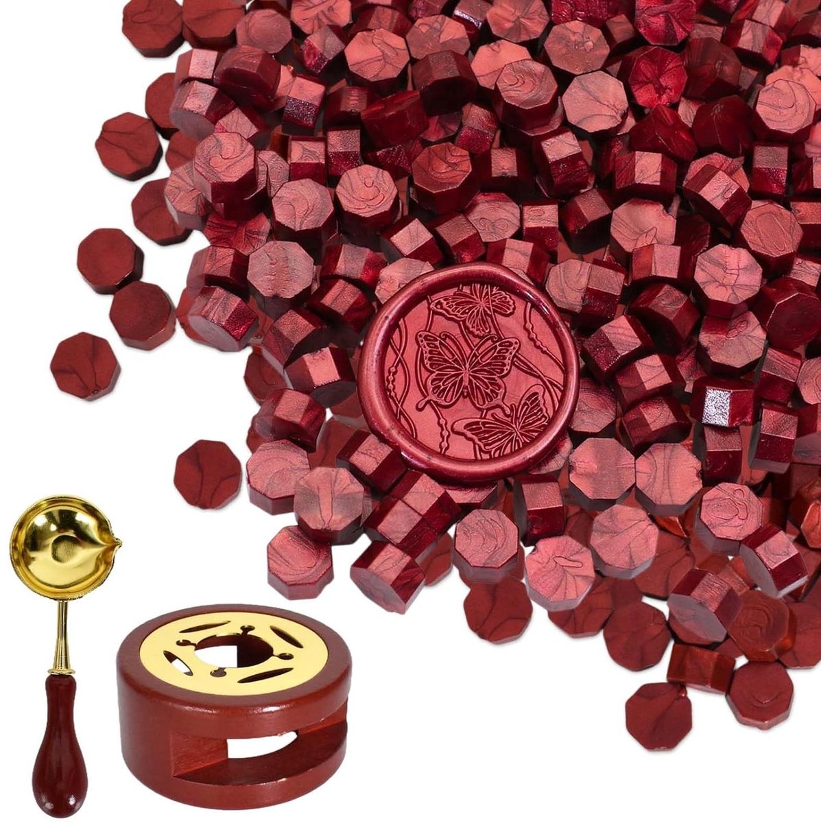 Waxparels en Zegelset - Zegellak Set - Documenten Verzegelen - Complete Set met Warmer - 300 Parels - Rood