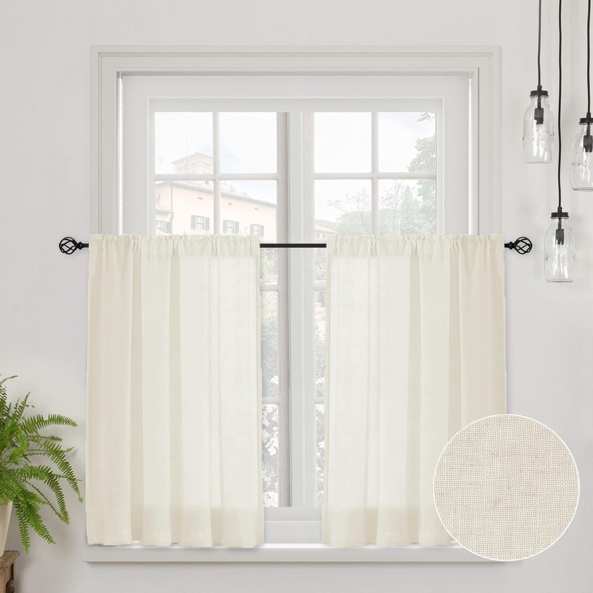 Echte linnen vitrage bistrogordijn keukengordijnen H 60 x B 90 lichtbeige half transparant vitrages raamgordijnen vitragegordijn