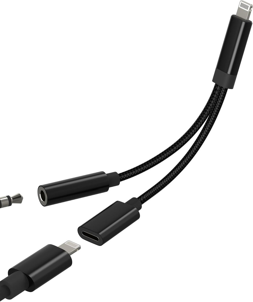 Hoofdtelefoonadapter voor iPhone 14 en 13 Pro Max - 3,5 mm AUX splitter voor audio en opladen, ideaal voor iPad en auto