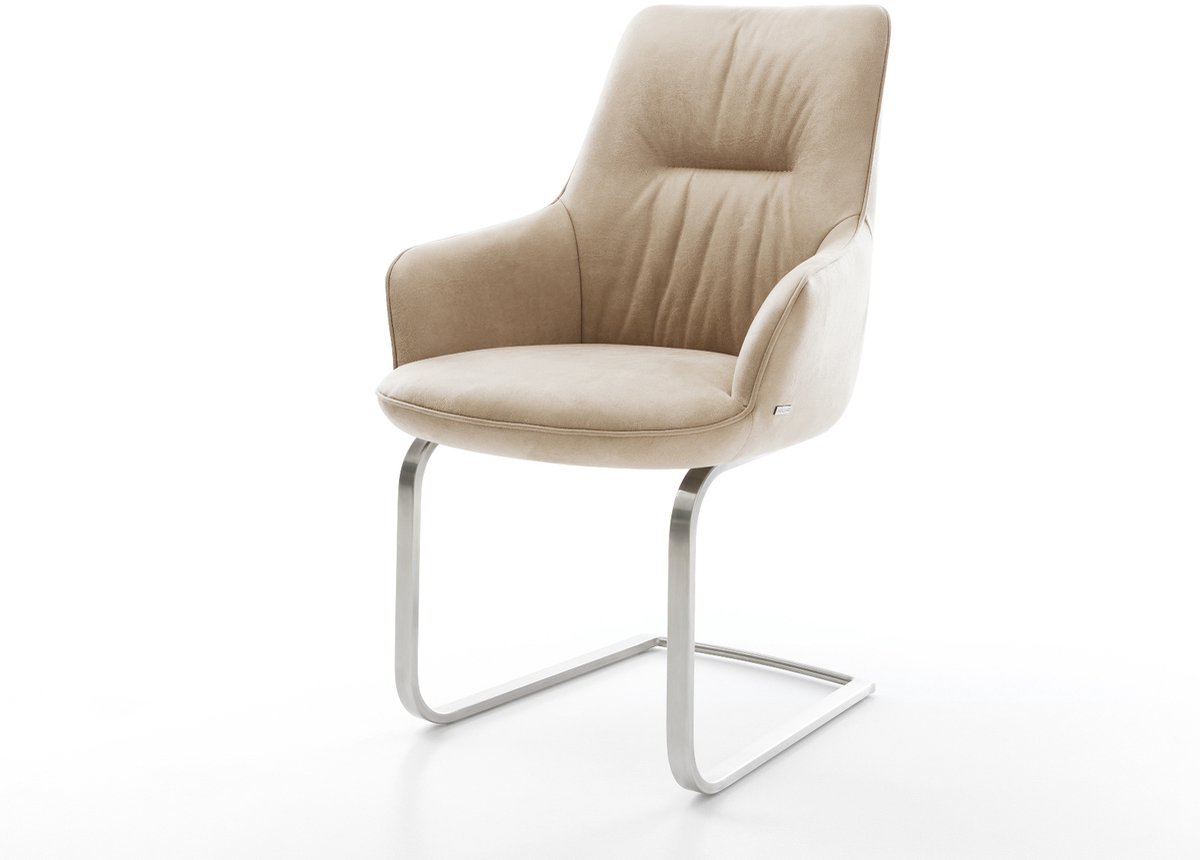 DELIFE Sledestoel Zelia-Flex met armleuning sledemodel vlak roestvrij staal microvelours beige vintage pocketveer kern