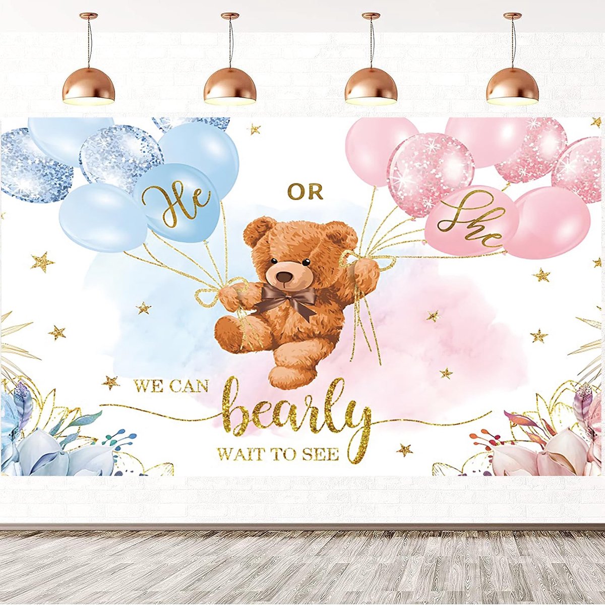 5x4FT Geslacht Onthullen Achtergrond Beer Ballonnen Blauw of Roze Hij of zij We Kunnen Bearly Wachten om Fotografie Achtergrond Gender Reveal Party Cake Tafel Decoraties Banner Foto Booth Props