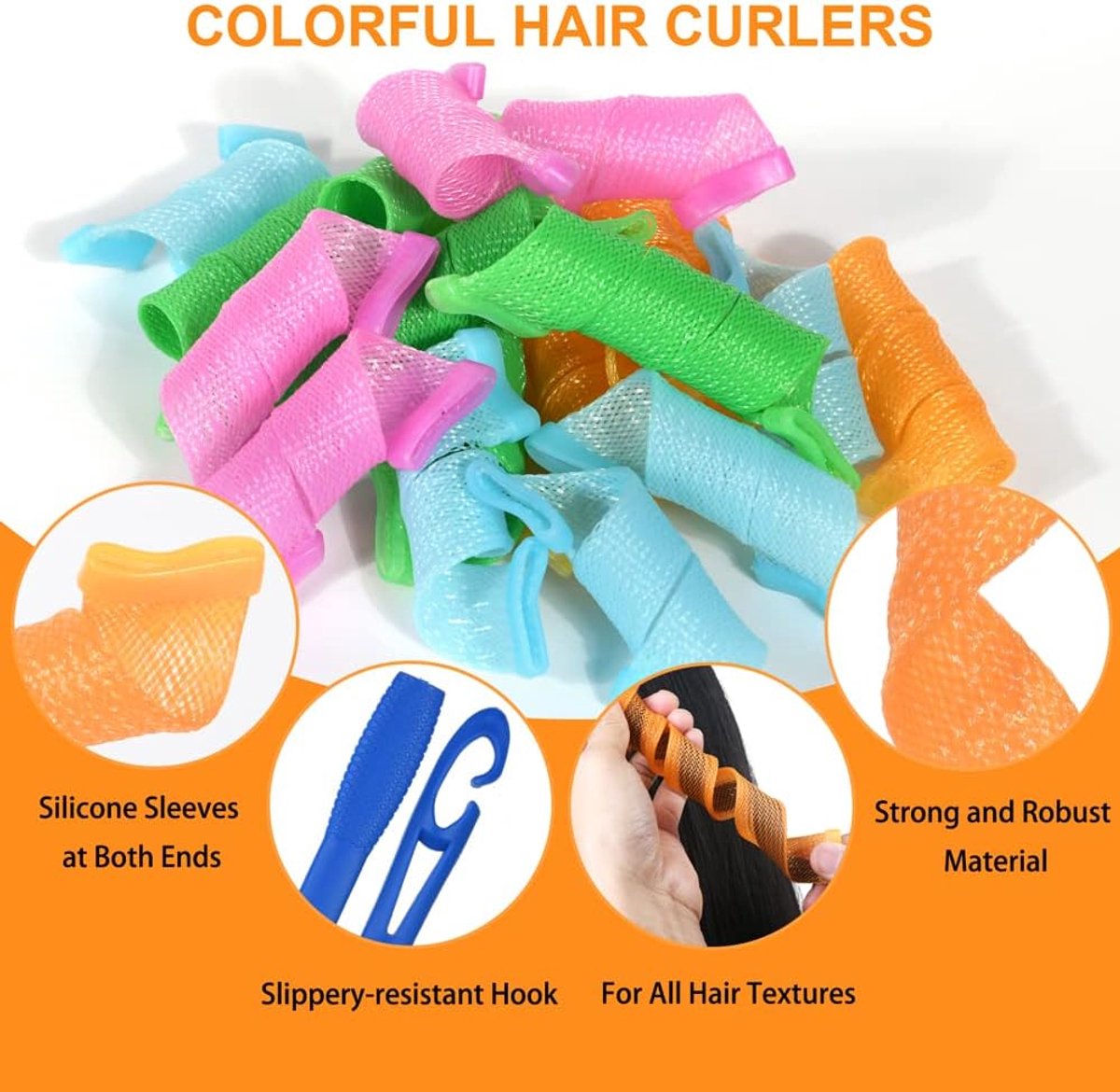 Krulspelden Styling Kit, 18 Stks Warmteloose Spiraalvormige Krulspelden, Wave Stijl Haarrollen met Styling Haken, DIY Kapsel Styling Gereedschap voor Vrouwen Meisjes (25cm & 15cm)