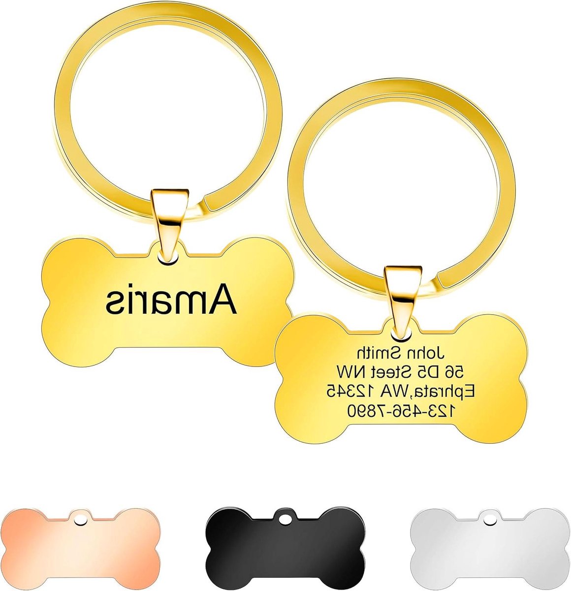 Huisdier ID tags - Gepersonaliseerde penningen - Veiligheid huisdier - Dubbelzijdig graveren - Normale maat - Zwart