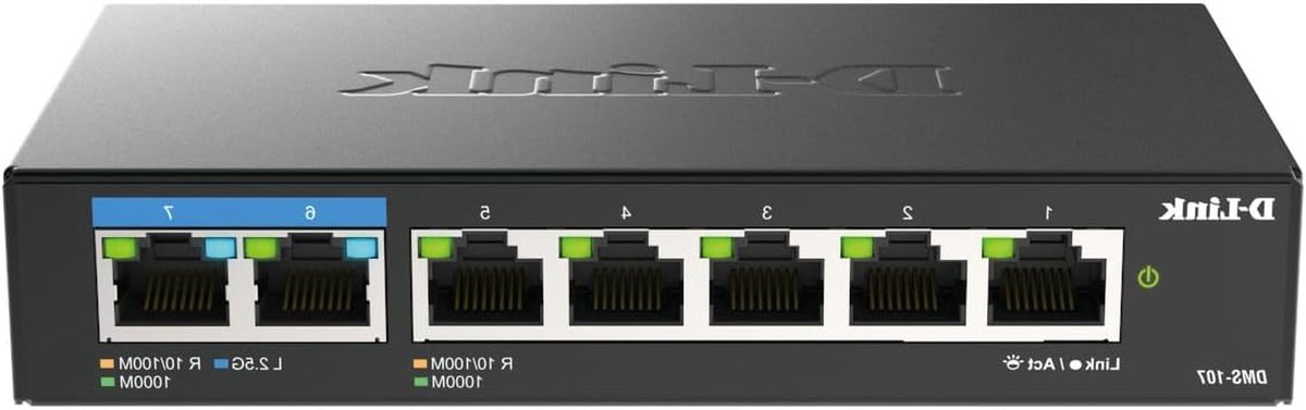 Netwerk Switch - Ethernet Hub - Snel Netwerken - Multi-Gigabit Poorten - 7 Poorts - Zwart