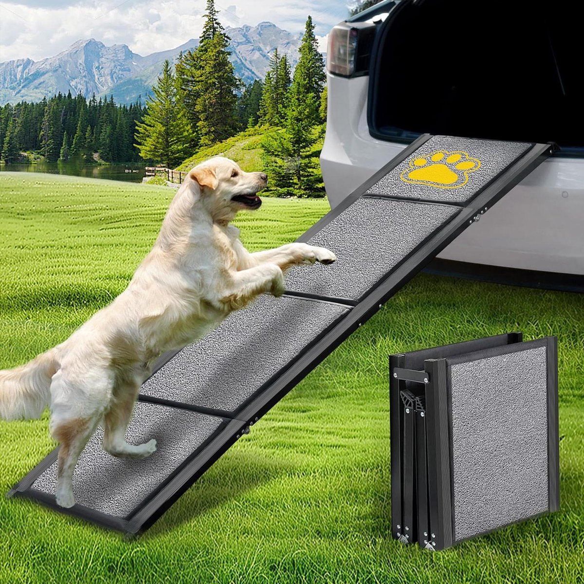Hondenhelling - Hondentrap - Veilige Instap - Inklapbaar Antislip Tapijt - 160 cm Lang - Grijs