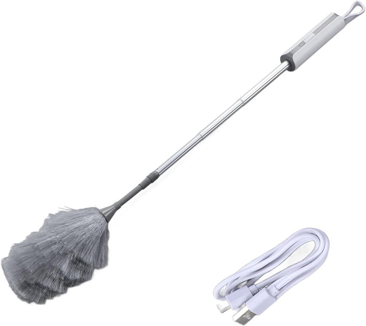Elektrische Stoffer - Draadloze Schoonmaker - Stof Verwijderen - Met Zuigfunctie - 43 cm - Grijs