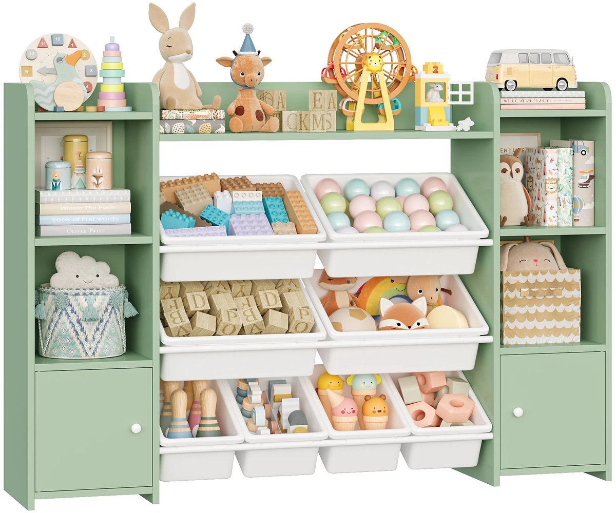 Lilac & Lily Kinderkamer Kast - Speelgoedkast - Babykamer Kast - Opbergkast - Boekenkast - Vakken & 8 Opbergbakken - Mintgroen