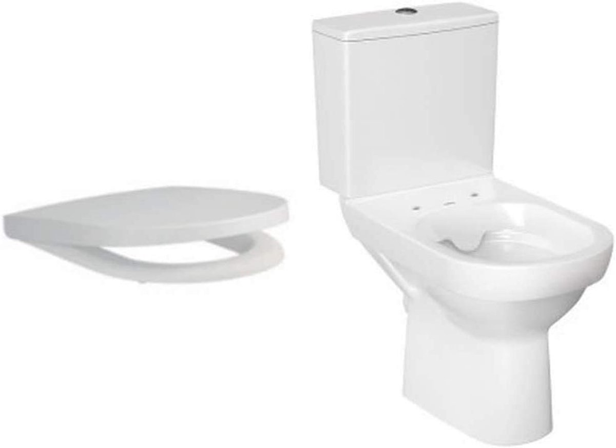 Staand toilet set - Keramisch toilet - Badkamer vernieuwen - Spoelrandloos design - Horizontale afvoer - Wit