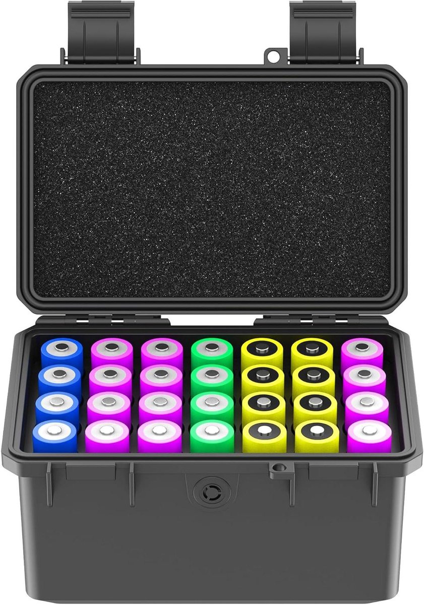 Batterij Opbergdoos - Batterij Organizer - Veilig Opbergen - Waterdicht en Stofdicht - 28 Slots - Zwart