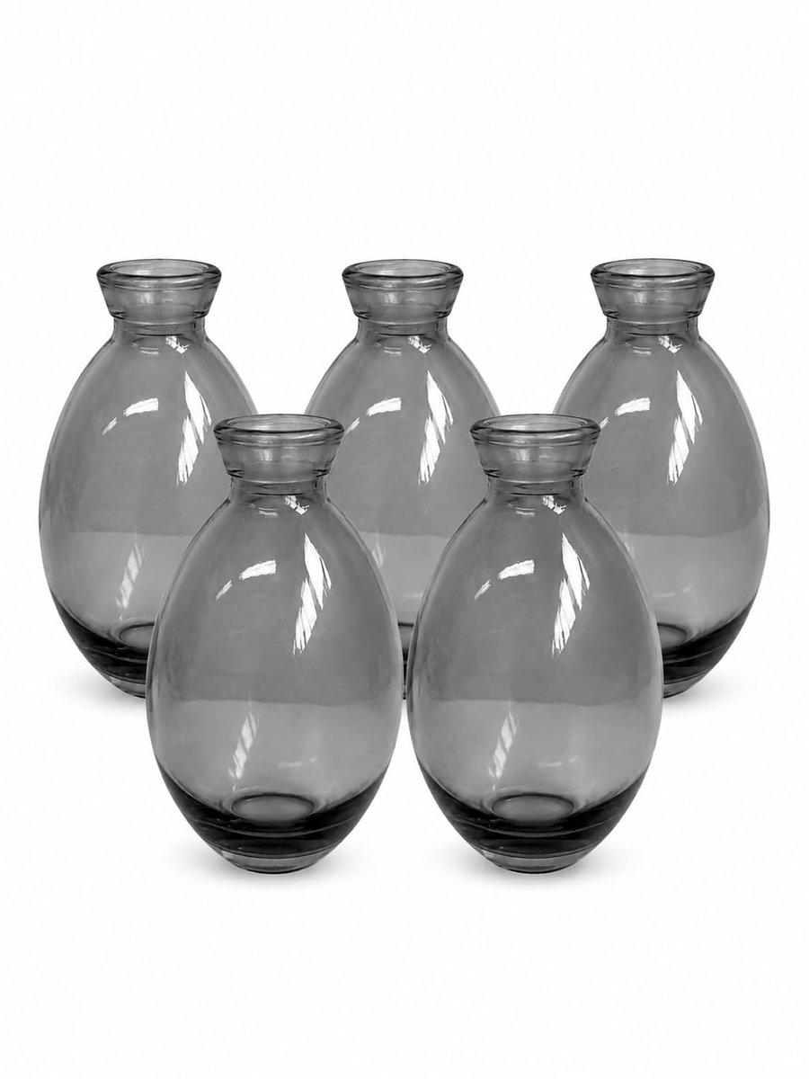 Set van 5 kleine glazen vazen - glazen decoratie bruiloft - vaas klein - vaas modern - gastroglas - plantendecoratie (grijs)