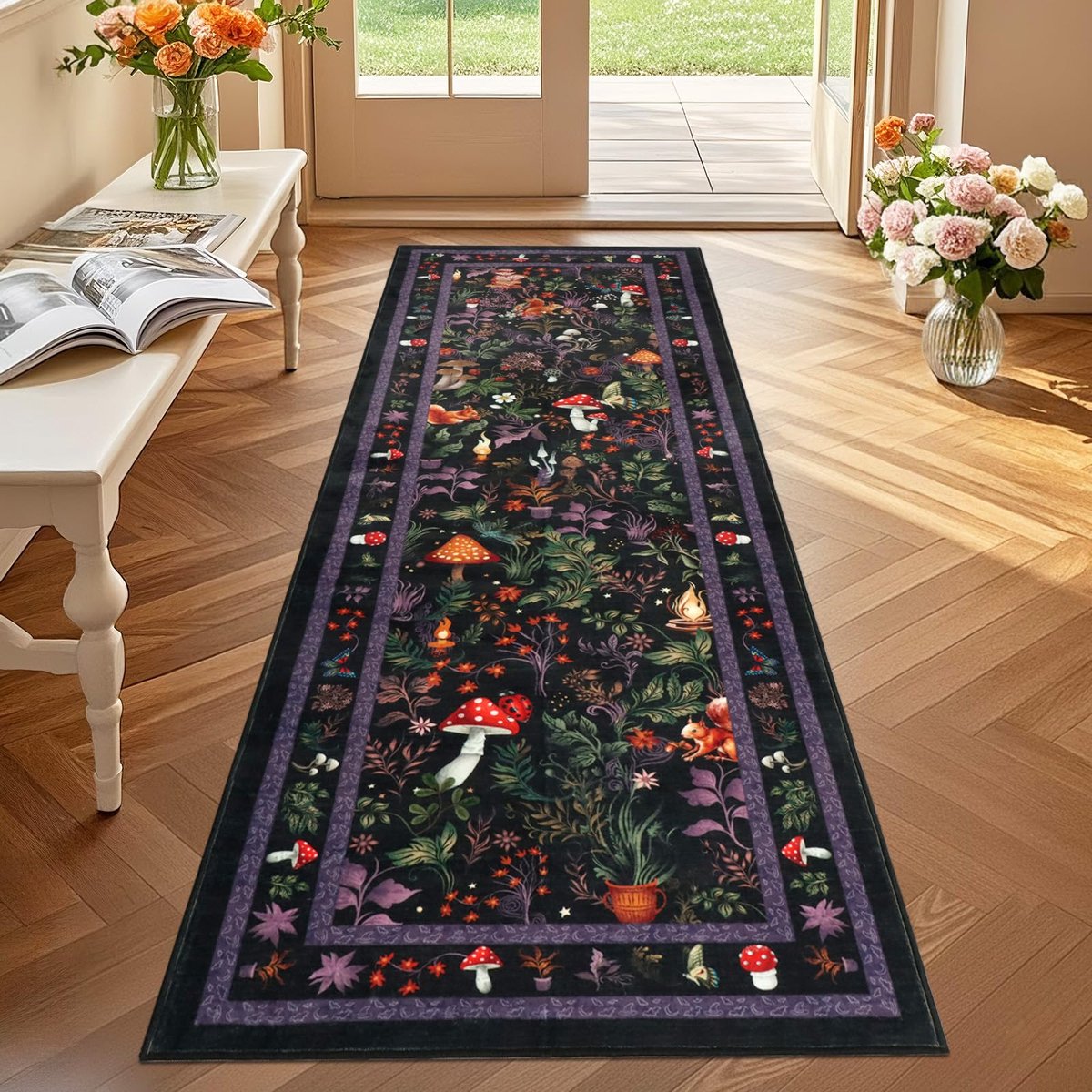 Vloerkleed voor hal 60×180 cm Paddestoel Paars