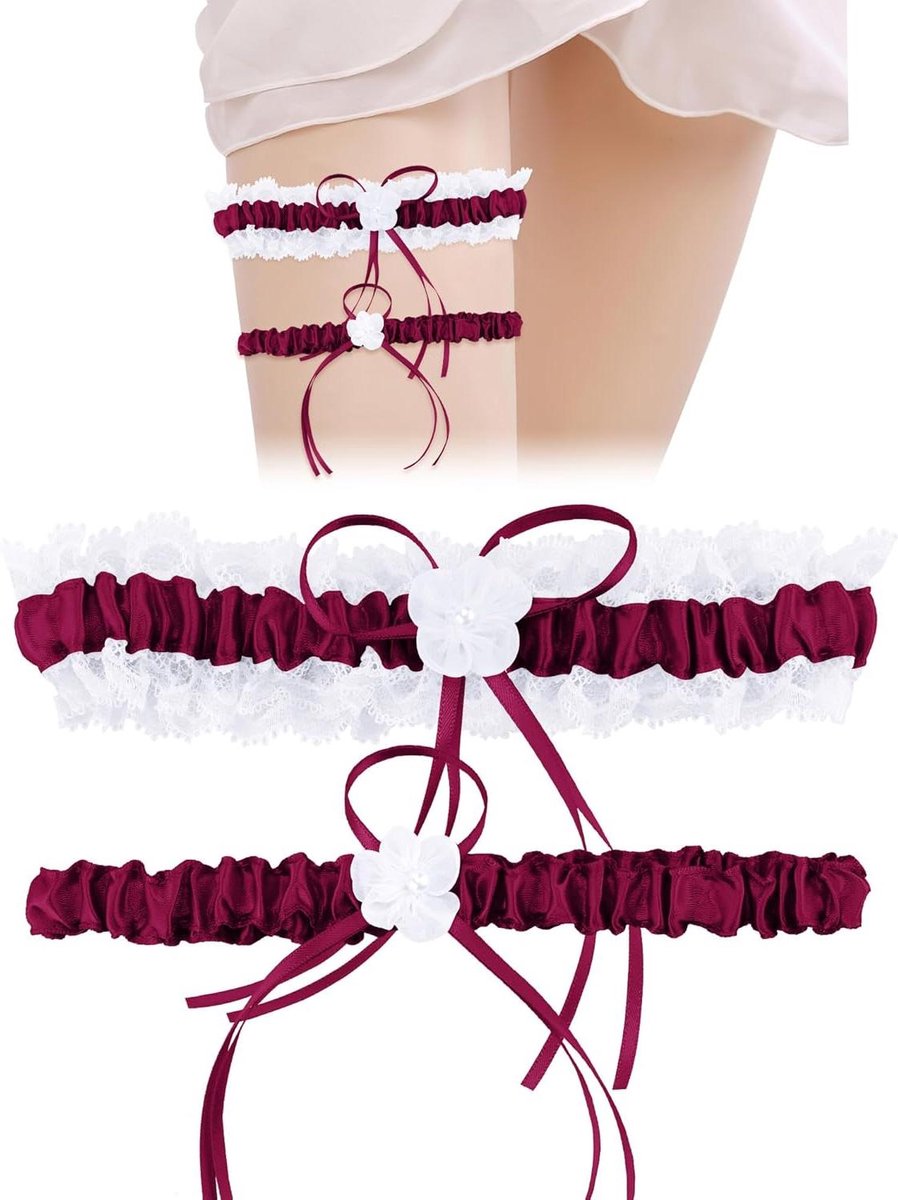 Bruidskousenband - Bruiloft accessoire - Bruiloft versiering - Kant en parels - 33 cm - Wit