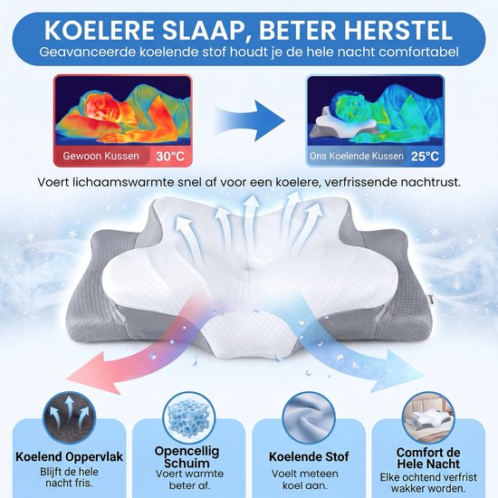 Maqi Living® Hoofdkussen Memory Foam voor Nekklachten Dreamora – Orthopedisch & Ergonomisch kussen - Geschikt voor rug-, zij- en buikslapers - Traagschuim - Wit