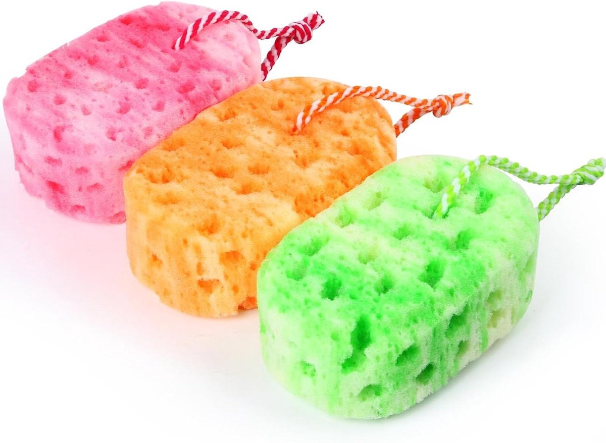 Douche Spons - Bad Spons - Lichaam Reinigen - Maakt Veel Schuim - 3 Stuks - Blauw