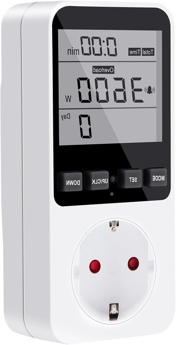 Stroommeter Stopcontact - Energiekosten Meter - Energieverbruik Meten - 8 Modi Kleurendisplay - 16A Max - Wit