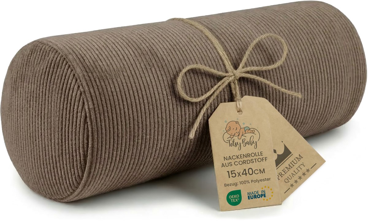 Nekrol met hoes Yoga Bolster Kniekussen Positioneringsrol 40x16 cm - Nekkkussen Kussenrol Yogabolster Kniekussen Sierkussen en klein kussen lange rol Oeko-Tex bruin Corduroy