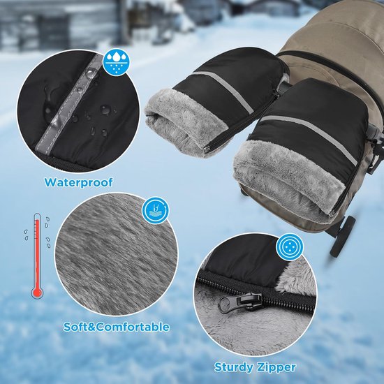 Handmuff Kinderwagen - Wanten Kinderwagen - Babycomfort Buiten - Waterdicht Winddicht - 27.7 x 20.4 cm - Zwart — afbeelding 2