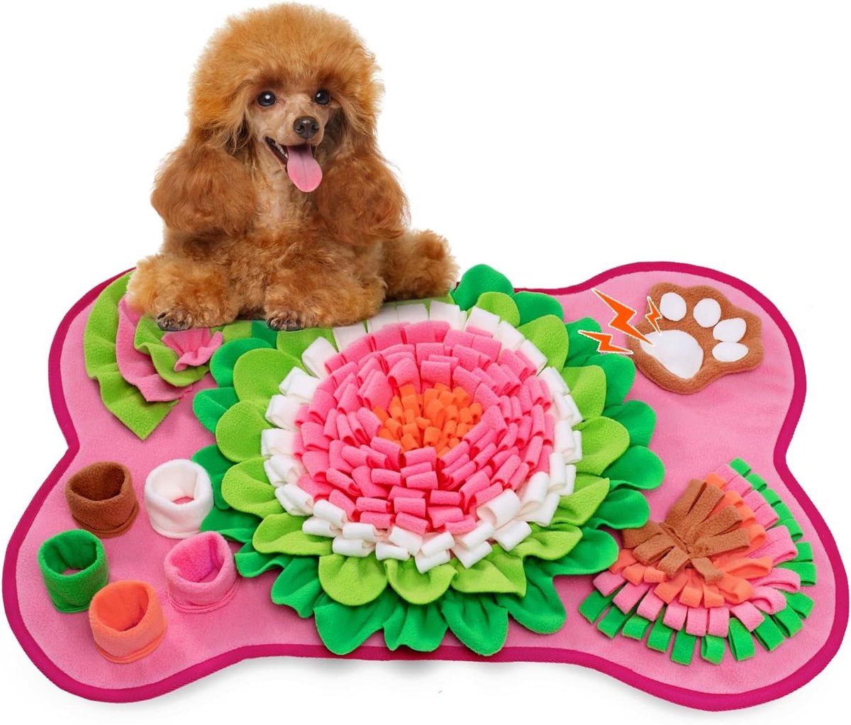 Honden Snuffelmat - Interactieve Voedermat - Voedsel Zoeken - Botvorm Design - 63.5 x 43 cm - Roze