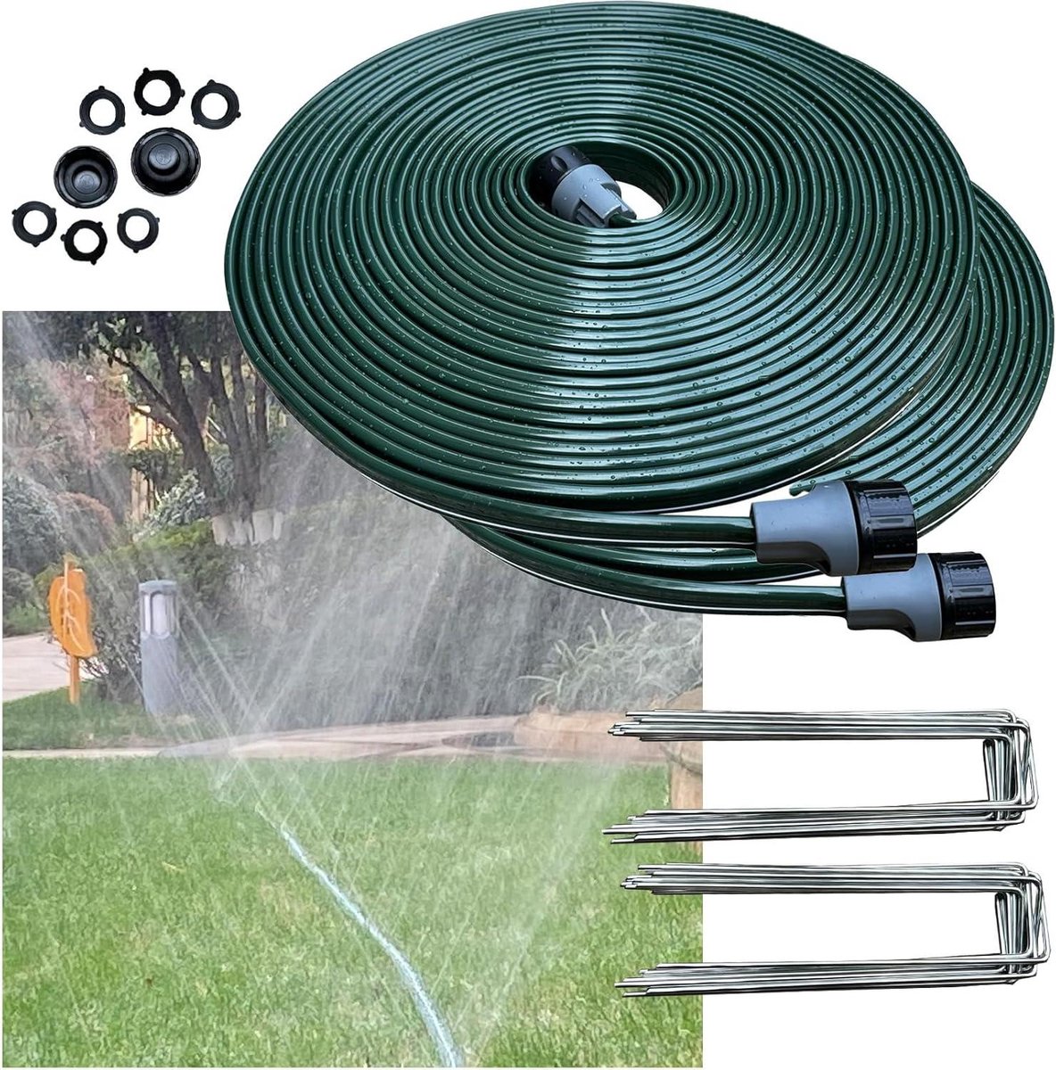 Sprinkler Soaker Slang - Tuinslang Gazon Besproeier - Gazon Water Geven - Versterkt Geen Knikken - 30 Meter - Groen