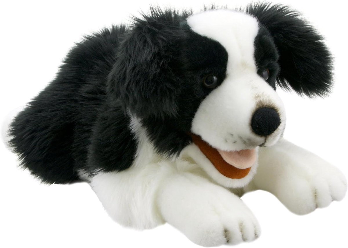 Handpop Border Collie - Hond Poppenkast - Rollenspel - Levensecht Ontwerp - 50 cm - Meerkleurig