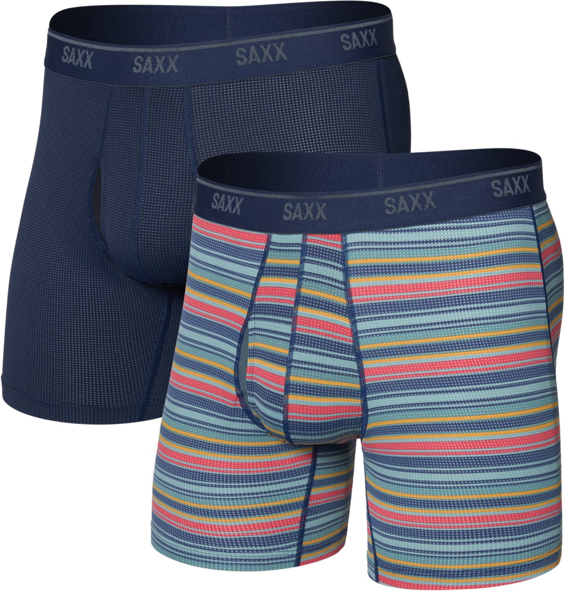 SAXX Heren Boxershort Quest Quick-Dry Mesh - Boxer met BallPark Pouch® - Onderbroek Sneldrogend & lichtgewicht - Harvest Stripe - Maritime - L