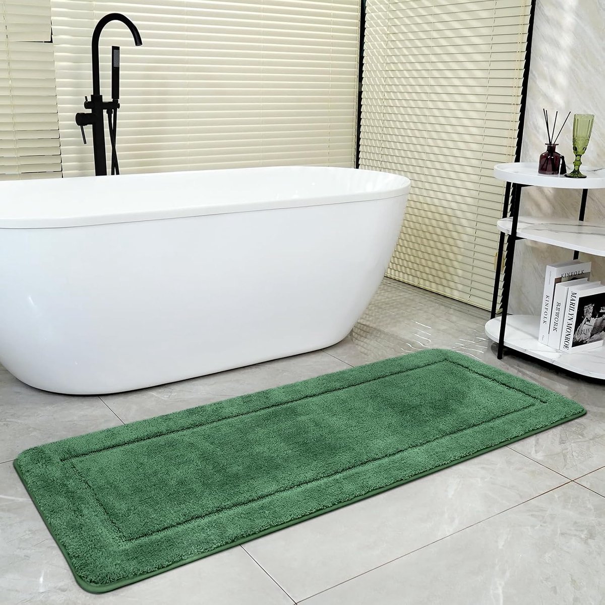 Badmat 60x150 cm, Enkele Mat, Hoogpolige Microvezel, Antislip & Wasbaar, Extra Grote Absorberende Douchemat, Perfect voor Bad & WC, Bosgroen