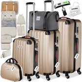 tectake® 19-delige Kofferset - Reiskoffer Set met Bagageweegschaal, Label en Accessoires - 360° wielen - ABS Harde Schaal - Koffer met TSA-Cijferslot - Stapelbaar - Trolley Handbagage - Ruimbagage - 95L, 64L, 39L Koffers en Beautycase - Champagne