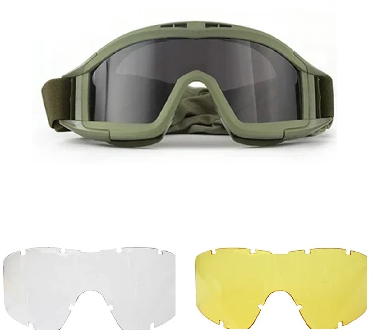 Nieuwe Airsoft tactische bril 3-lens winddicht stofdicht schieten motorcross motorfiets bergbeklimmen bril CS veilige bescherming (3 Lens Groen Set)