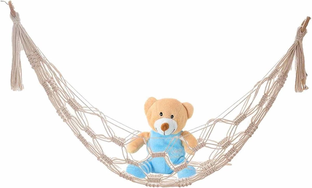 Pluche Speelgoed Net - Nethangmat Kinderkamer - Speelgoed Opbergen - Ruimtebesparend Ontwerp - 115 x 28 cm - Wit