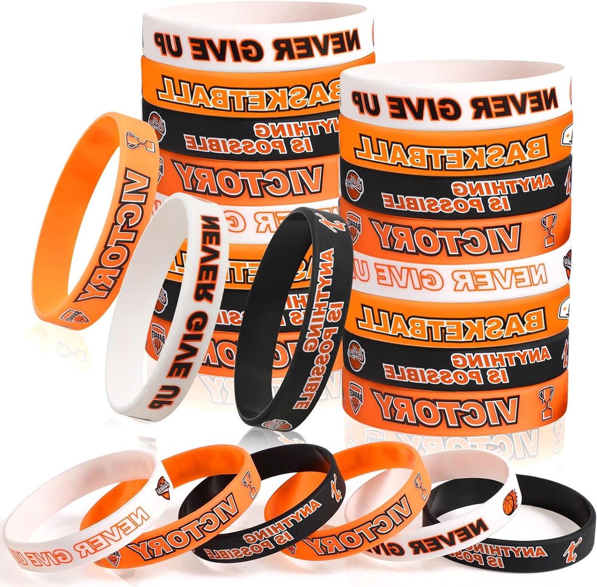Basketbal Armbanden - Sport Armbanden Siliconen Bandjes - Sportevenementen - Motiverende Citaten - 68 cm Diameter - Oranje Zwart Wit