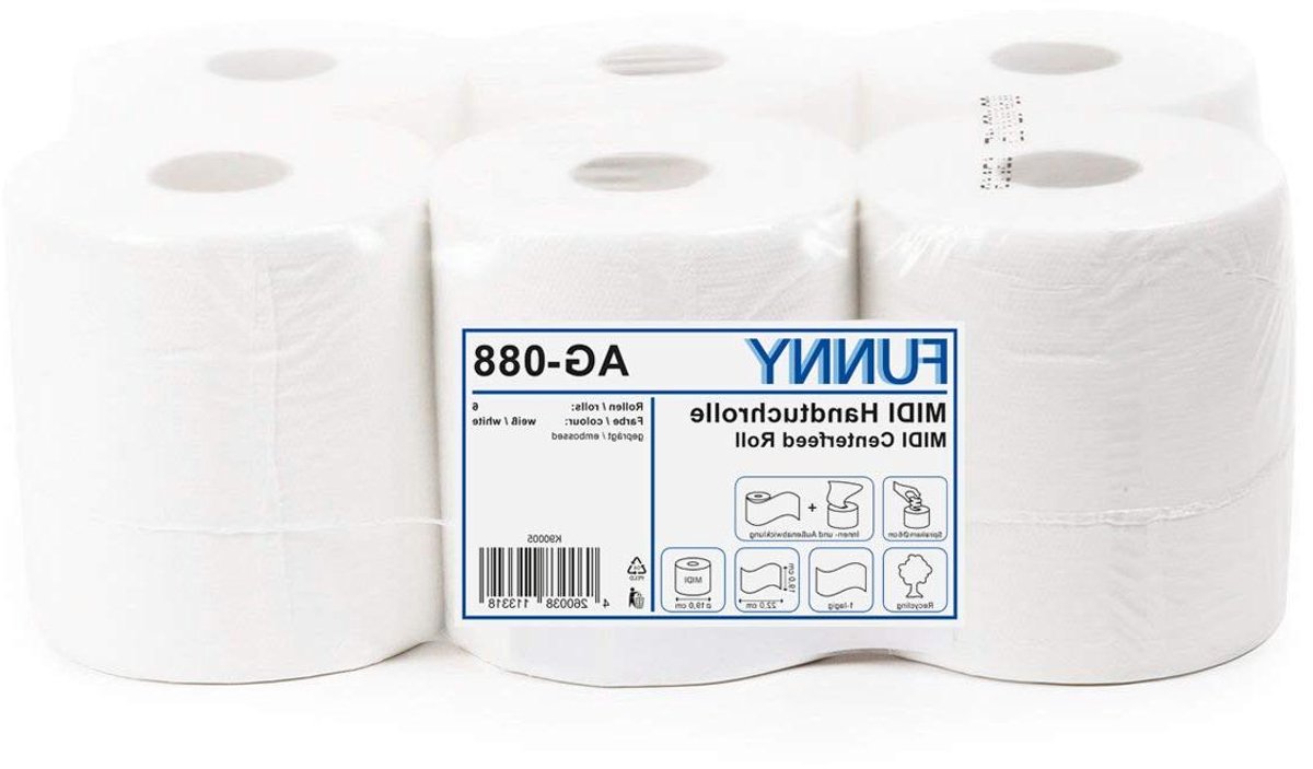 Papieren Handdoekrollen - Handdoekpapier Keukenrol - Hygiënisch Werken - 1-Laags Gerecycled Papier - 19 cm breed - Wit