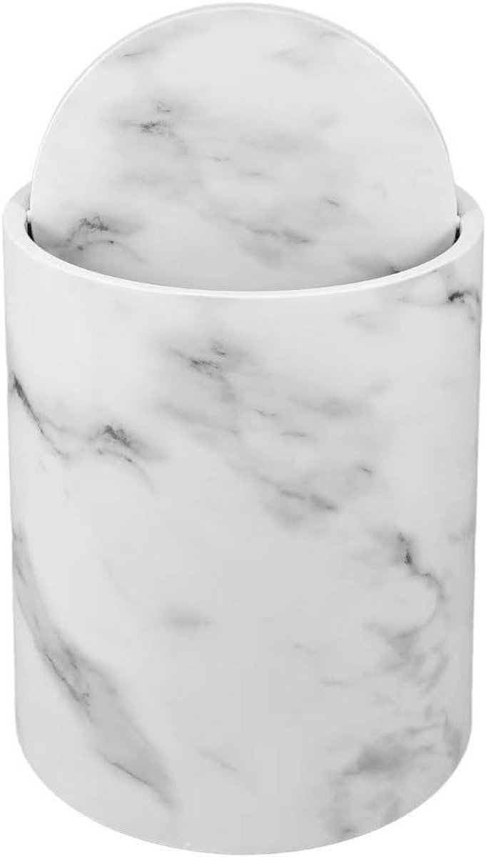 Moderne Vuilnisbak - Afvalmand - Binnen Gebruik - Elegante Marmer Afwerking - 22 x 26.8 cm - Wit