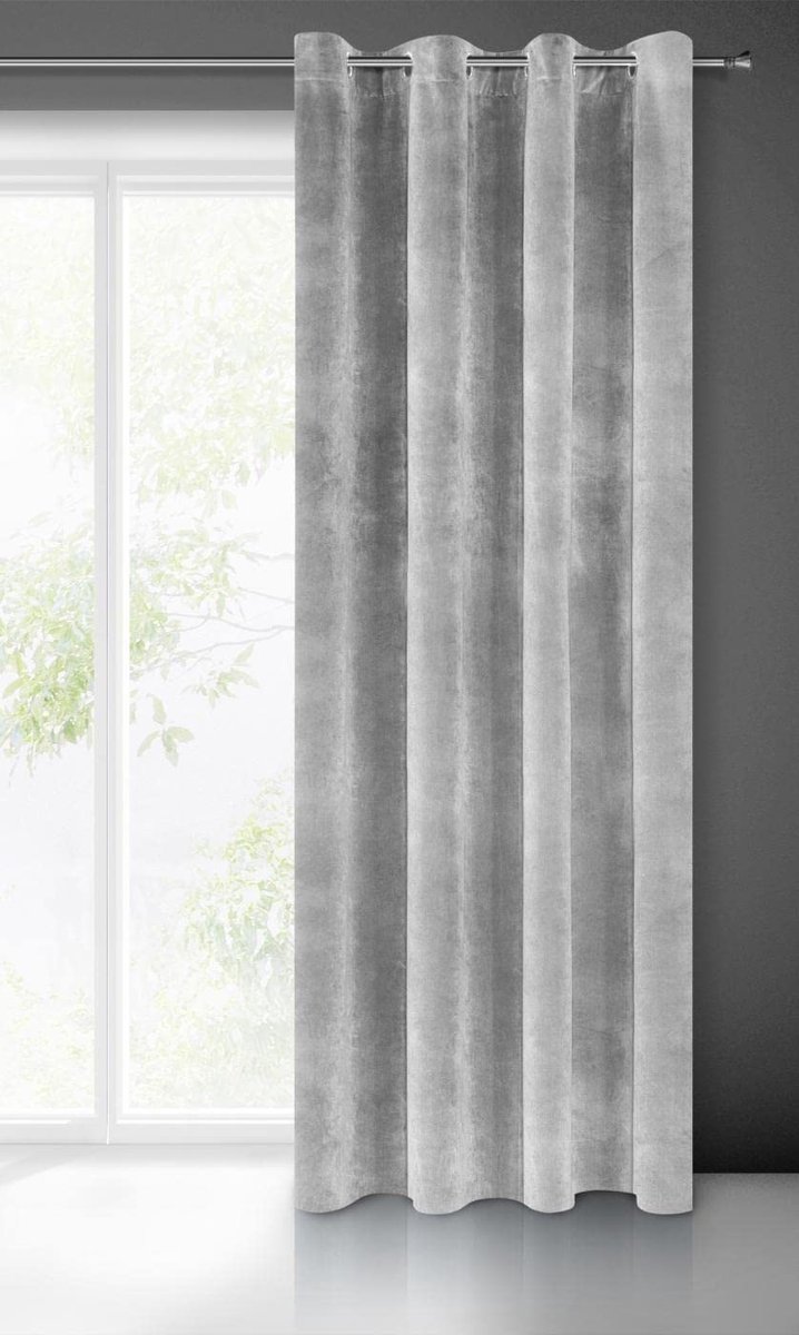 Villa Gordijn fluweel zacht 10 oogjes 1 stuks edel gordijn dik 290 g/m2 elegant glad effen pluizig modern klassiek woonkamer slaapkamer lounge, staalgrijs, 140 x 250 cm