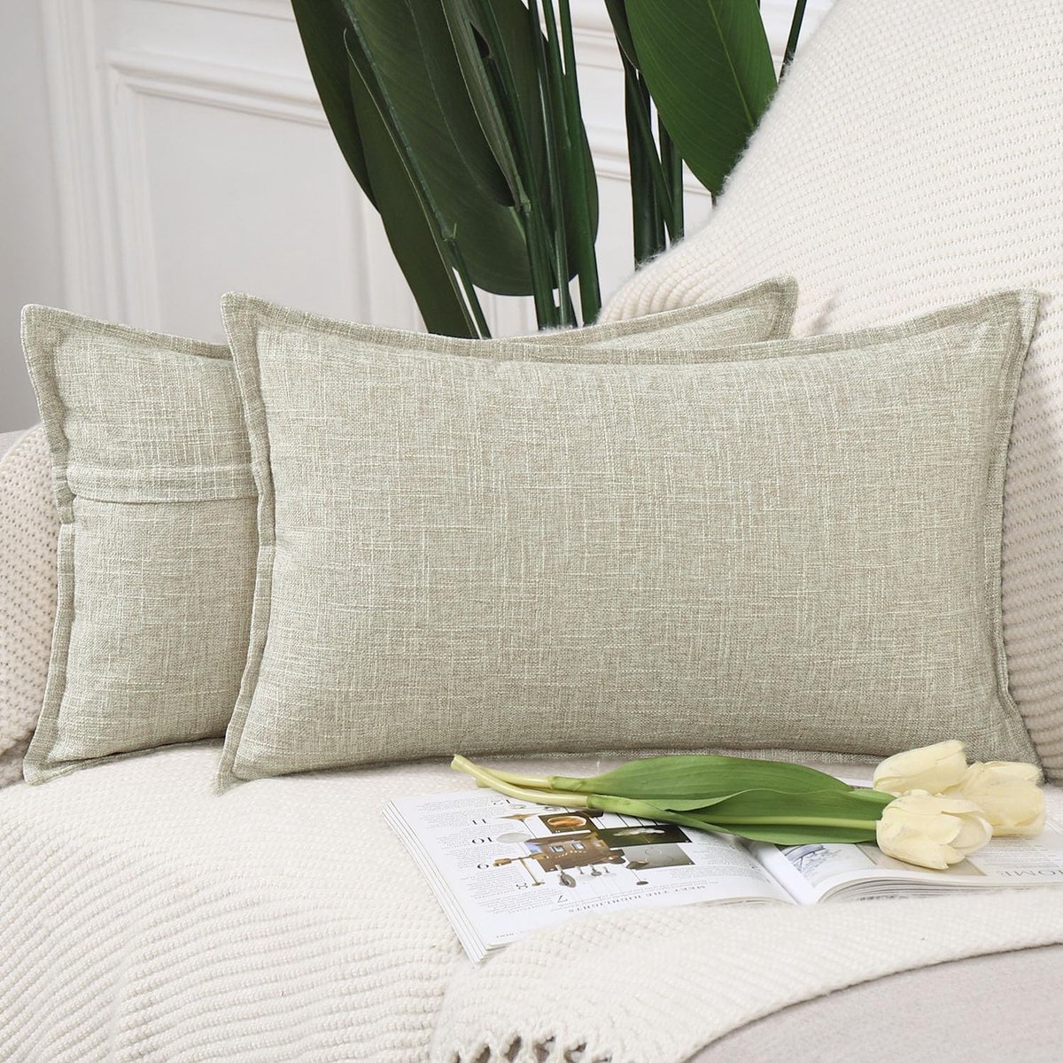 MADIZZ Set van 2 Imitatielinnen kussenslopen Zachte Decoratieve Kussenhoes voor Sofa Slaapkamer Kussensloop 30x50 cm Havermout