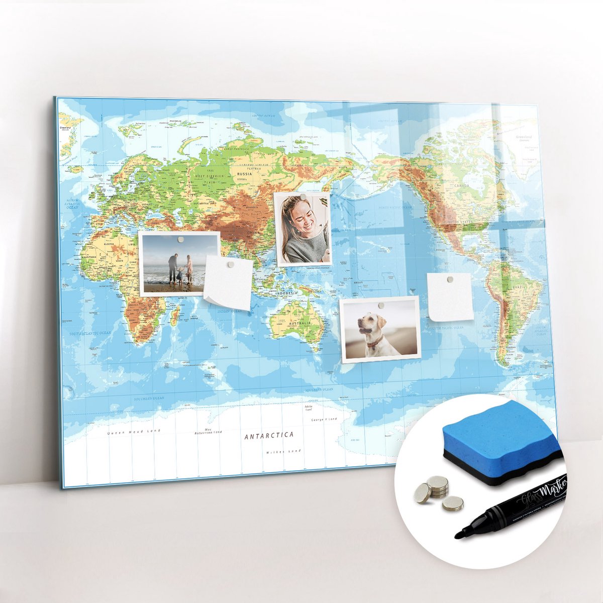 Tulup Whitebord - Fysieke wereldkaart - 100 x 70 cm - Veelkleurig Memo Magneetbord - Gratis 5 Sterke Magneten + Whiteboard Marker & Wisser - Design Memobord - Magneetbord Design - Inspiratiebord Kantoor