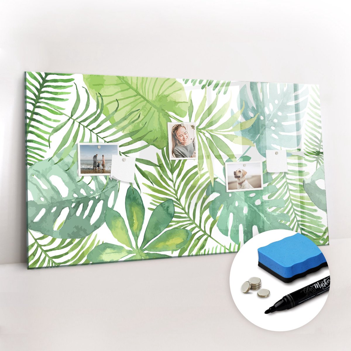 Tulup Whitebord - Tropische palmbladeren - 120 x 60 cm - Groente Memobord Keuken - Gratis 5 Sterke Magneten + Whiteboard Marker & Wisser - Minimalistisch Prikbord - Magneetbord Muur - Organiseer Je Bureau