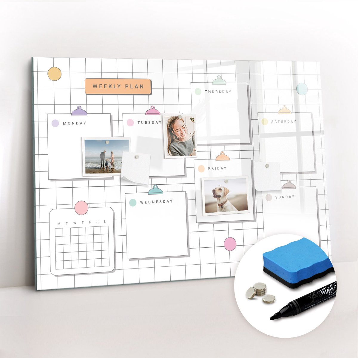 Tulup Whitebord - Weekplan - 100 x 70 cm - Wit Magnetisch Memobord - Gratis 5 Sterke Magneten + Whiteboard Marker & Wisser - Wanddecoratie Kantoor - Memobord Magnetisch - Inspiratiebord Kantoor