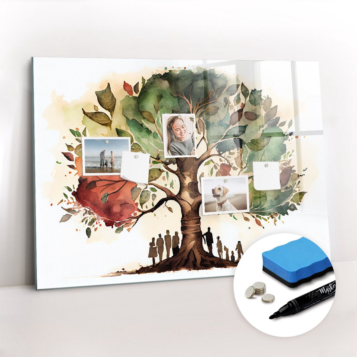Tulup Whitebord - Genealogische stamboom - 100 x 70 cm - Veelkleurig Magnetic Board - Gratis 5 Sterke Magneten + Whiteboard Marker & Wisser - Scandinavisch Design Bord - Magneetbord Keuken - Planning Muur