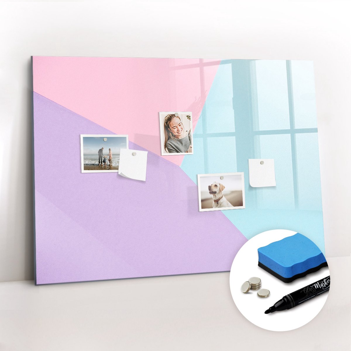 Tulup Whitebord - Pastel patroon - 100 x 70 cm - Veelkleurig Magnet Board - Gratis 5 Sterke Magneten + Whiteboard Marker & Wisser - Minimalistisch Prikbord - Magneetbord Design - Notitiebord Werkplek